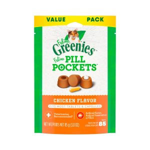 FELINE GREENIES PILL POCKETS for Cats Natural Soft Cat Treats, Chicken Flavor, 3 oz. Pack (85 Treats)